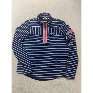 Vineyard Vines Mens Shep Shirt Pullover M Navy Blue Striped 1/4 Zip USA Flag